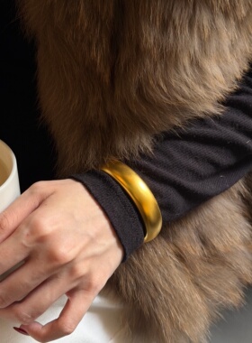 千夕 足金999硬金古法轮胎黄金手镯女款情侣情人节生日礼物送女友