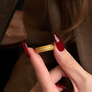 千夕足金999腰缠万贯黄金戒指女款新年七夕情人节生日礼物送女友