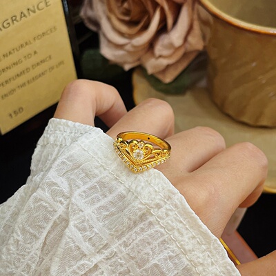 千夕 足金9995D心皇冠戒女款黄金戒指送女友七夕情人节生日礼物