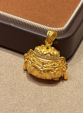 千夕 足金999聚宝盆黄金吊坠马年春节情人节生日礼物送女友送长辈