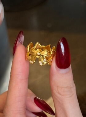 千夕足金9995D金蝶绕指戒黄金戒指女款送女友七夕情人节生日礼物