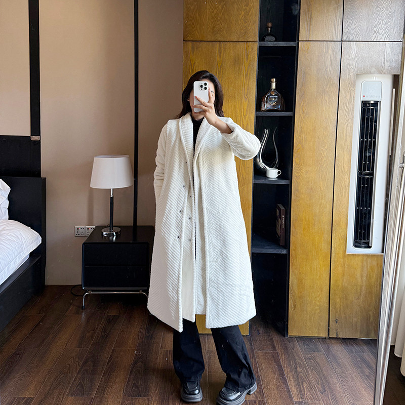 森薇芮仿皮草女长款气质显瘦青果领外套+马甲两件套皮毛一体大衣