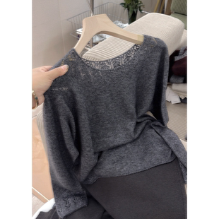 3364【一线成衣氛围感钩花毛衣】秋冬新款女士宽松气质针织上衣