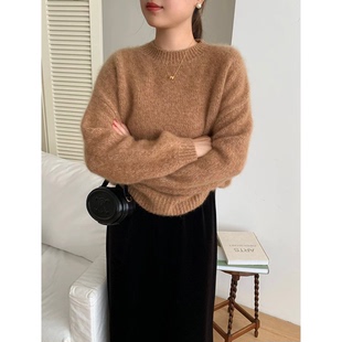 3725【高级感花纱金驼色毛衣】秋季新款女士韩版针织衫气质上衣