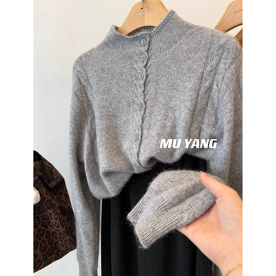 3610【立领多扣麻花开衫】秋冬新款宽松毛衣外穿女士气质上衣
