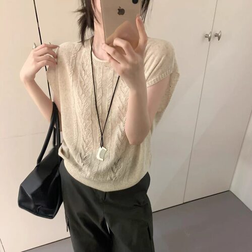3944【原麻色飞飞袖麻花针织衫】夏季新款韩版女士宽松上衣
