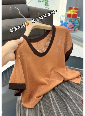 3932【超美的后背钩花针织衫】夏季新款女士韩版显瘦上衣