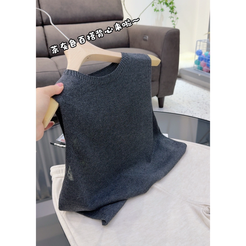 3804【一线成衣茶灰色背心】春夏新款韩版女士简约气质无袖上衣