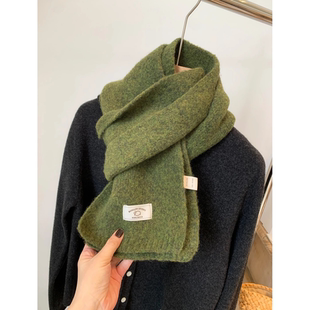 3568 纯色毛线情侣小围巾韩系加厚保暖百搭围脖 羊毛混纺围巾