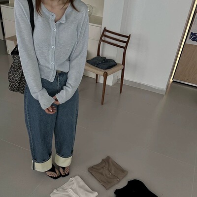 3114【圆领简约开衫】春夏新款针织衫宽松薄款女士基础上衣