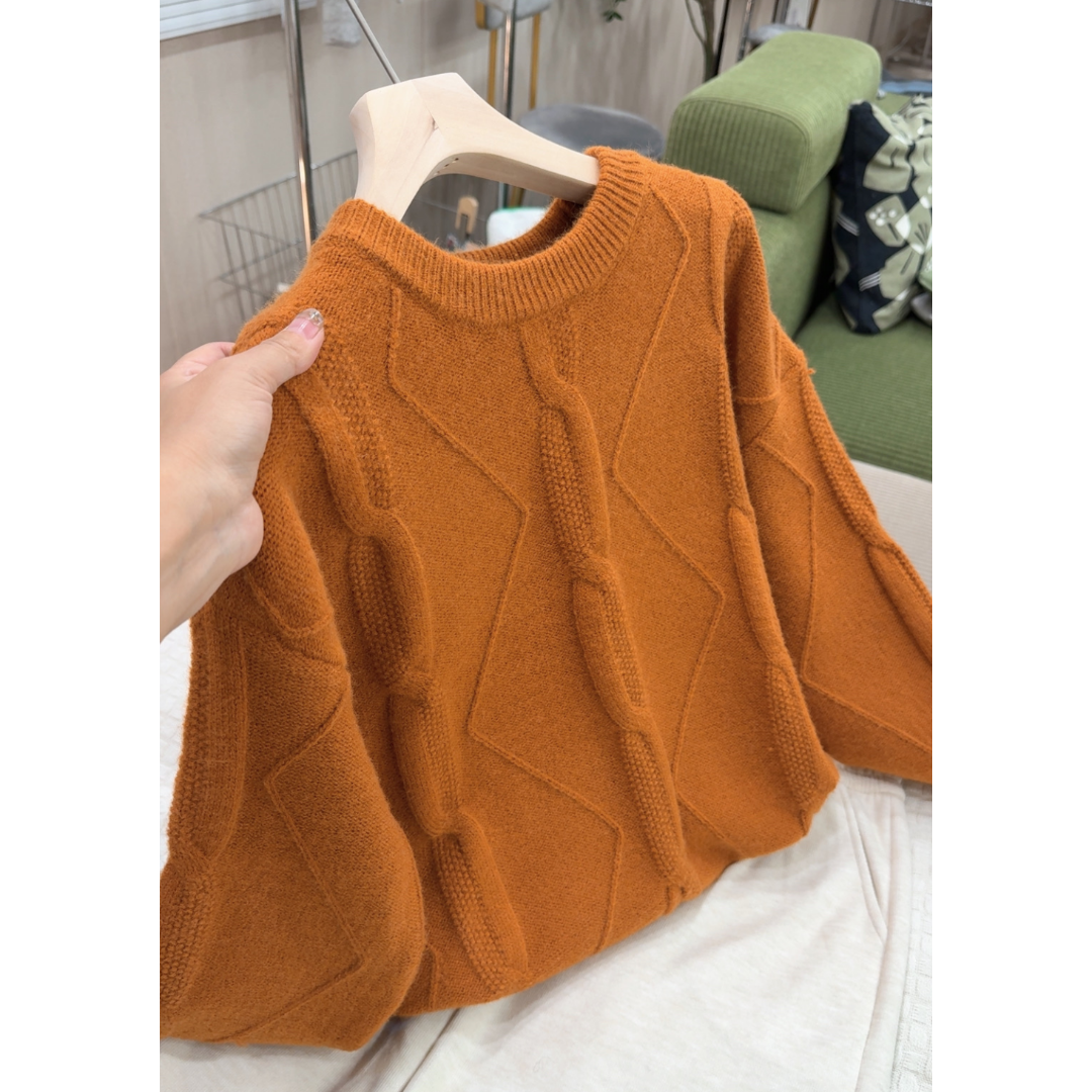 2218【圆领菱形麻花毛衣】秋冬季上衣内搭加厚打底衫宽松外穿
