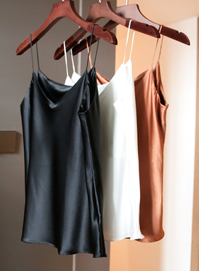 R002高端欧货重磅缎面丝绸吊带背心优雅气质垂感宽松外穿内搭打底