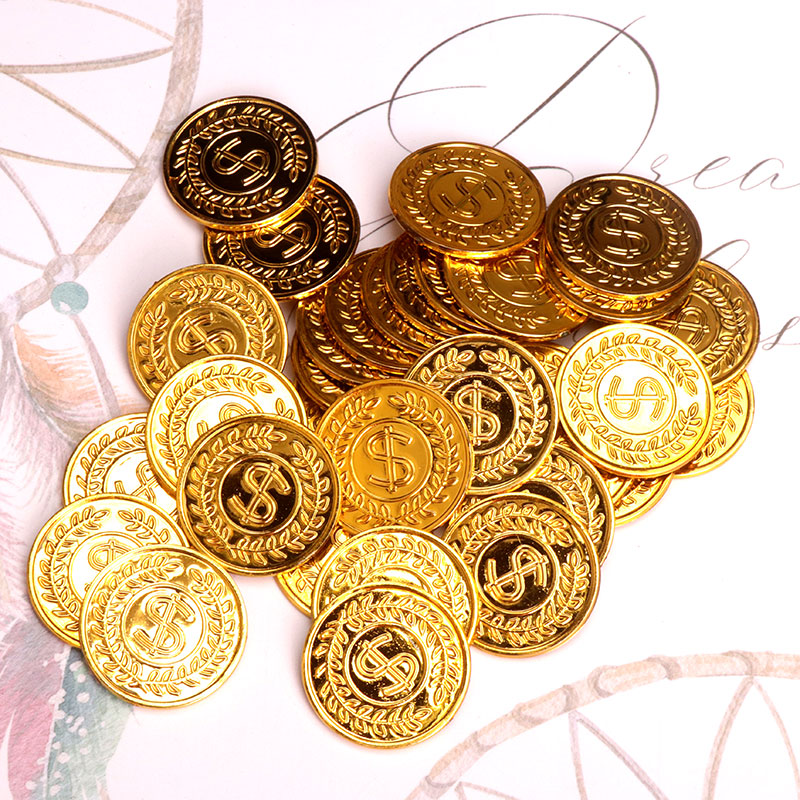 塑料金币硬币海盗美仿真电镀金游戏币代筹码房间珠宝柜台装饰-封面