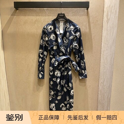 时尚一步裙棉印花系带连衣裙