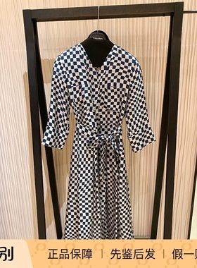 意大利正品代购S'maxmara 25秋冬 GIADA 女通勤真丝格子V领连衣裙