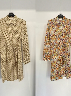 意大利正品代购 iblues 25秋冬 SUSY 女士休闲印花翻领收腰连衣裙