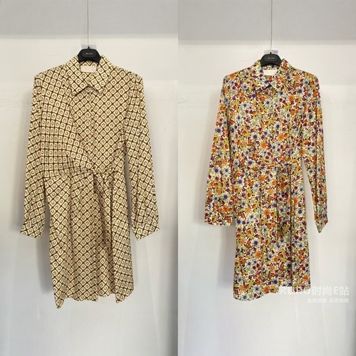 ibluesA字裙粘纤印花收腰连衣裙