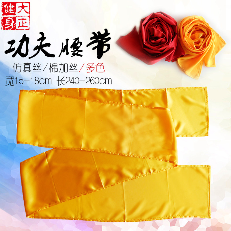 武术练功腰带仿真丝成人儿童练功服装腰带棉加丝武功带男女款包邮