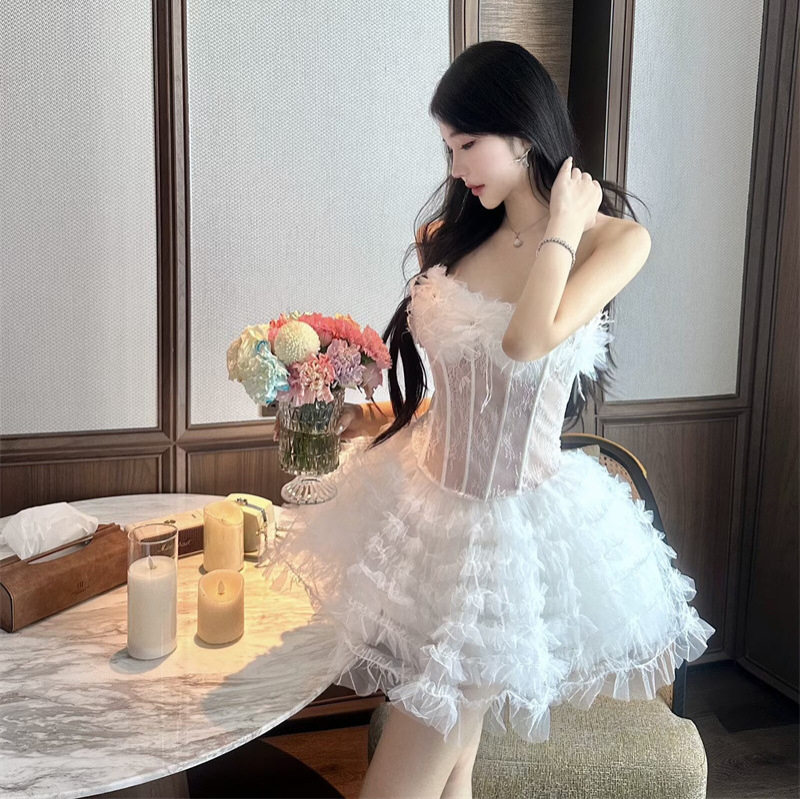 2026春季性感抹胸鱼骨蕾丝网纱蓬蓬裙宴会洋装甜美仙气礼服0121,女装/女士精品,连衣裙,淘宝优惠券,粉丝福利购,淘宝优惠卷