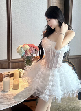 2026春季性感抹胸鱼骨蕾丝网纱蓬蓬裙宴会洋装甜美仙气礼服0121