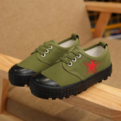 儿童解放鞋男童女童军绿色帆布鞋小孩宝宝迷彩黄胶鞋防滑耐磨软底