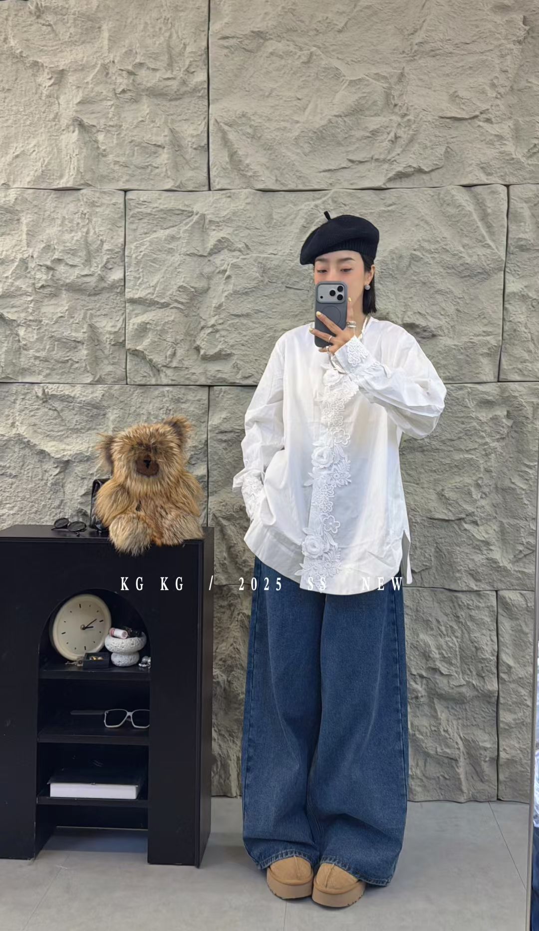 法式大码白色长袖衬衫女春季拼接木耳边立体花朵宽松上衣重工衬衣