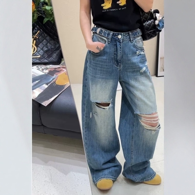 设计做旧破洞乞丐裤高街牛仔裤女