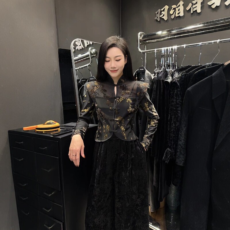 长袖衬衫新中式修身套头