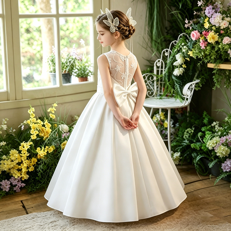 女童公主裙夏主持人礼服高端轻奢生日女孩花童儿童钢琴演奏演出服