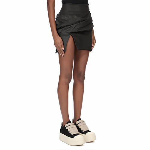 【正品现货】RICK OWENS RO 26SS 解构设计涂层开衩扭结紧身短裙