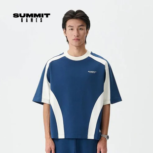 GAMES 纯棉半袖 26春夏新品 T恤男女通款 蓝白撞色拼接短袖 SUMMIT
