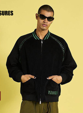 PLEASURES  字母logo刺绣拼色夹克男女同款双拉链头棒球服外套