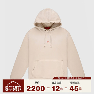 424  意大利产 水洗做旧磨白VTG古着小LOGO设计高街帽衫连帽卫衣