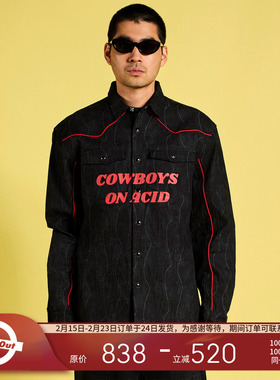 PLEASURES  创意印花西部牛仔衬衫男高街西式按扣撞色宽松外套