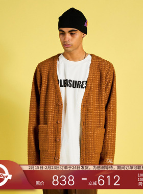 PLEASURES  袖口logo刺绣V领纽扣开衫毛衣男女同款宽松垂坠外套