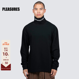 全棉 T恤男女同款 PLEASURES 百搭直筒翻折字母印花高领套头长袖