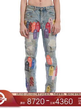 WHO DECIDES WAR 25SS 春季百搭潮流复古贴布刀割破坏牛仔裤长裤