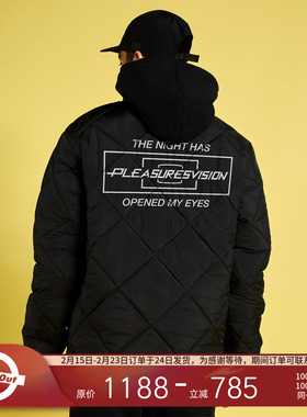 PLEASURES  幻象字母标语印花菱格绗缝夹克男女同款棒球领外套