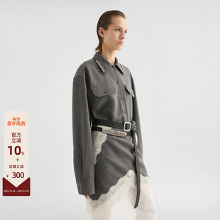 衬衫 JIL 女士铆钉领羊毛斜纹多袋饰长袖 25FW SANDER