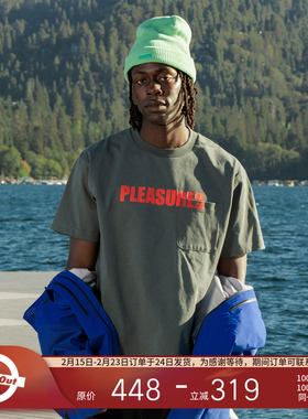 PLEASURES  基础字母logo印花短袖T恤男女同款美式经典全棉半袖