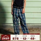 男复古高街哑光缎纹刺绣全棉格子休闲裤 PLEASURES 格纹垂感直筒裤