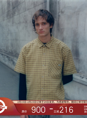 POLAR 25SS 瑞典滑板春季百搭潮流风格双色格纹宽松短袖衬衫衬衣