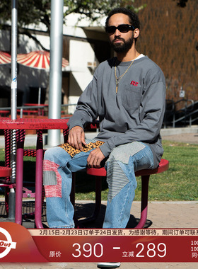 ROUND TWO 秋季百搭复古做旧LOGO刺绣口袋设计长袖T恤男女同款