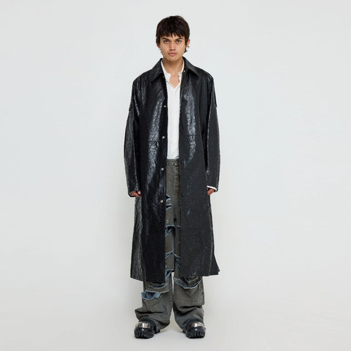 424美式复古羊皮长款翻领夹克