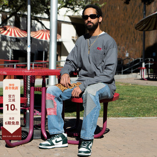 T恤男女同款 ROUND 百搭复古做旧LOGO刺绣口袋设计长袖 秋季 TWO