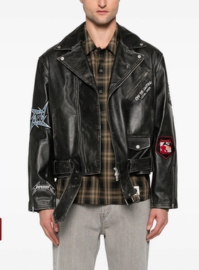 REPRESENT SS25 METALLICA联名款 仿旧风格字母徽标别针皮衣夹克