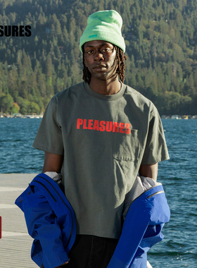PLEASURES  基础字母logo印花短袖T恤男女同款美式经典全棉半袖