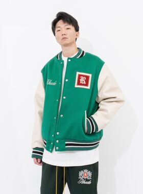 RHUDE 美国小众品牌 春季复古潮流毛巾布刺绣logo棒球服夹克外套