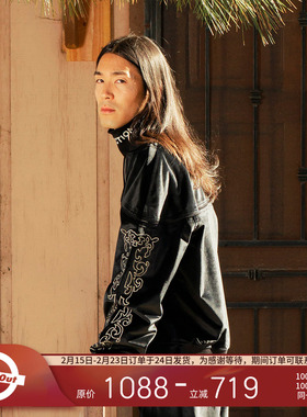 PLEASURES  袖臂创意刺绣夹克男女同款亮面缎纹复古拉链棒球外套