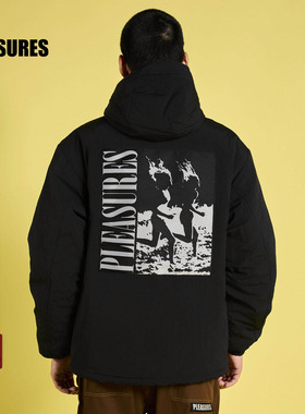 PLEASURES  简约字母漫步印花夹克男高街大口袋户外休闲连帽外套
